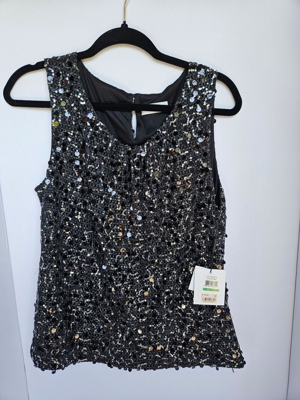 NWT Calvin Klein Women Black Sequin Tank Top Size L Party Holiday Cocktail